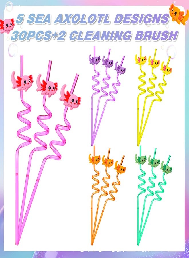 Uiifan 30 Pcs Axolotl Straws with 2 Cleaning Brushes Axolotl Party Favors Reusable Plastic Twisty Straws for Birthday Themed Party Decoration Supplies - Image 5